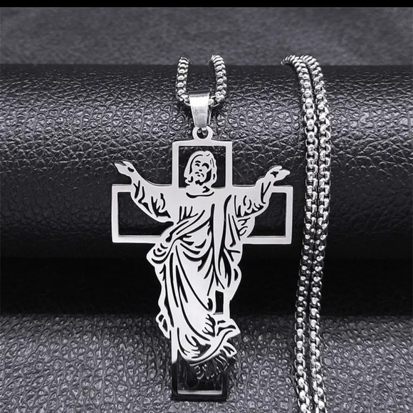 Stainless steel Jesus Cross Pendant Necklace Religious - Picture 1 of 2